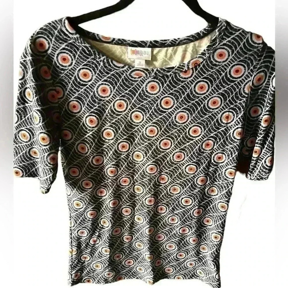 Lularoe small Gigi top . Light blue, orange, black. Legging material. Eyeballs! - Picture 2 of 8